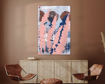 Abstract Botanical Bohemia. A Modern Chic Mix of Ferns Leaves in Pink, Blue, Rusty Brown by Dina Dankers