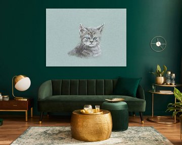 Schattige kleine kat pastel schilderij van Karen Kaspar