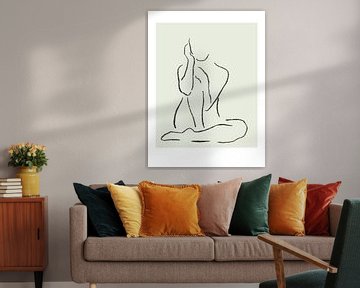 Zazen (lijntekening portret naakt zitten vrouw houtskool line art Japans yoga zen minimalistisch)