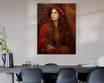 Portret van een vrouw in rood tinten van Carla van Zomeren