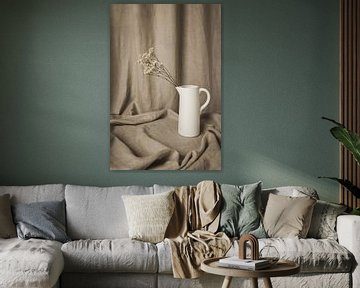 Still life with dried plasterwort and linen canvas by Mayra Fotografie