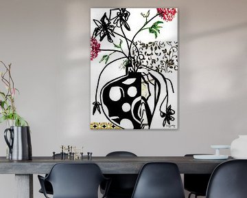 Abstract flower vase ( 6) Collage in black and white. by Ineke de Rijk