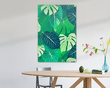 Feuilles de monstera, peinture numérique sur Mariëlle Knops, Digital Art