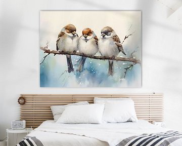 Natural harmony (3 sparrows on a branch) by Color Square
