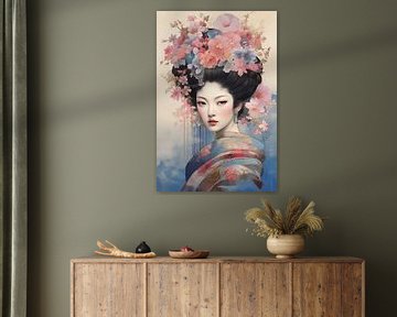 Geisha met bloemenkroon van Peter Balan