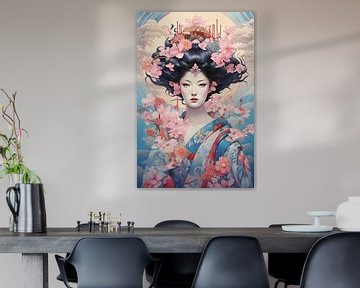 Geisha met bloemenkroon van Peter Balan