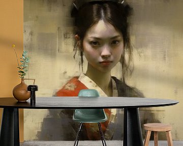 Porträt "Geisha in Rottönen" von Carla Van Iersel