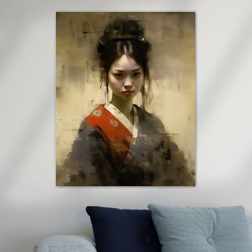 Portrait "Geisha en nuances de rouge" sur Carla Van Iersel