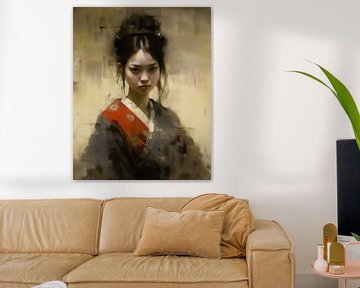 Portrait "Geisha in shades of red" by Carla Van Iersel