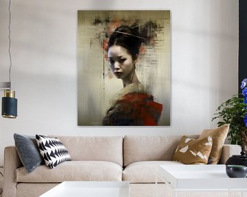 Portrait "Geisha en nuances de rouge" sur Carla Van Iersel