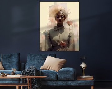 Moderne portret collage in pasteltinten van Carla Van Iersel