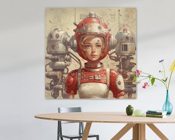 Woman robot with a sweet look and vintage look by Art Bizarre