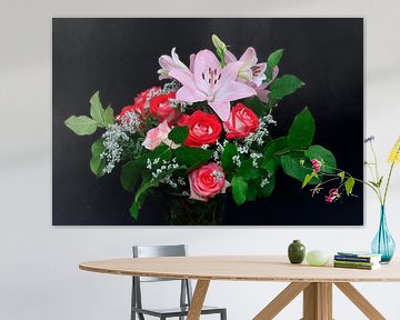 Stilleven met rozen en lelies van Thomas Jäger