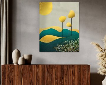 Drie gouden bomen abstract landschap 2 van Tanja Udelhofen