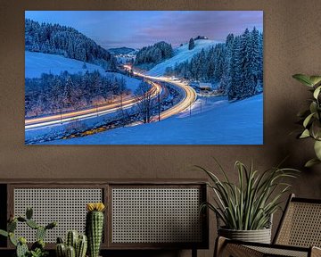 Winterochtend tussen Einsiedeln en Biberbrugg - blauw uurtje van Pascal Sigrist - Landscape Photography