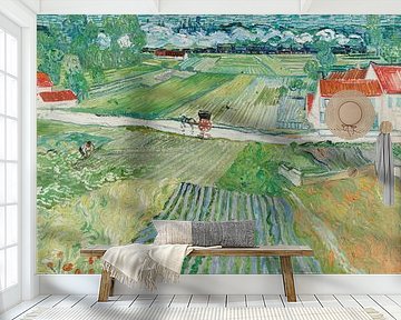 Landschap bij Auvers na regen (Landschap met koets en trein), Vincent van Gogh