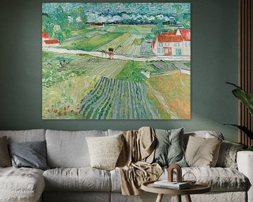 Landschap bij Auvers na regen (Landschap met koets en trein), Vincent van Gogh