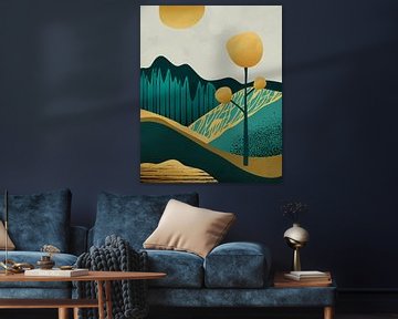 Gouden boom in de zon abstract landschap van Tanja Udelhofen