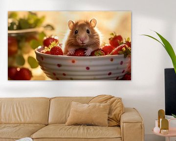 Hamster dans un bol de fraises sur Ralf van de Sand