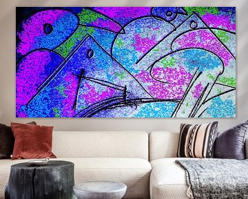 abstract schilderij paardenrennen in Iffezheim