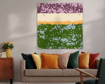 Dreamland. Modern abstract landscape in bright pastel colors. Purple and green by Dina Dankers