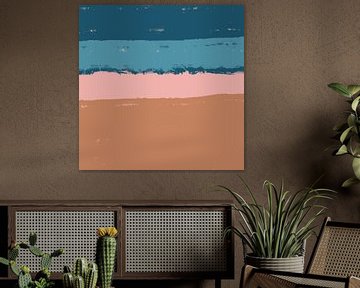 Pays de rêve. Paysage abstrait moderne dans des couleurs pastel vives. Bleu et rose sur Dina Dankers