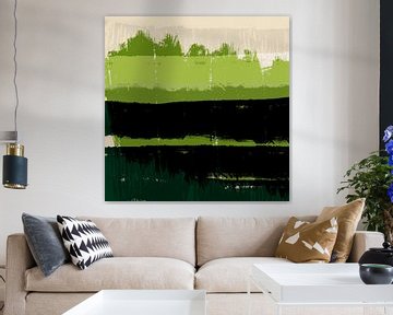 Dreamland. Modern abstract landscape in bright pastel colors. Green woods by Dina Dankers