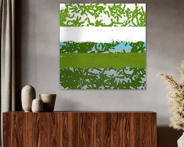 Dromenland. Modern abstract landschap in heldere pastelkleuren. Groen en wit van Dina Dankers