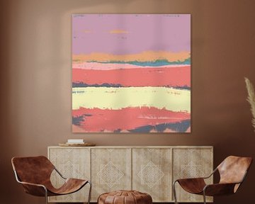 Dreamland. Modern abstract landscape in bright pastel colors. Purple, pink, yellow by Dina Dankers