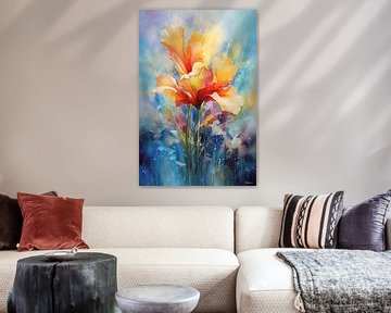 abstract aquarel van een bloem/bloemen van Gelissen Artworks