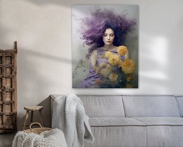Portret "Flower power in purple and yellow" van Carla Van Iersel