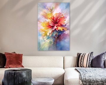 abstract aqaurel van een bloem/bloemen. van Gelissen Artworks