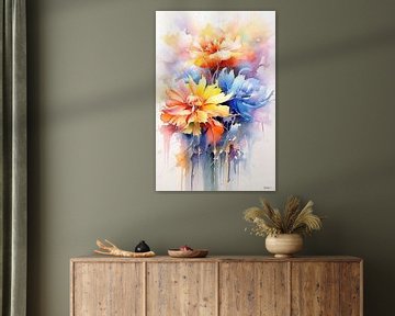 abstract aqaurel van een bloem/bloemen. van Gelissen Artworks