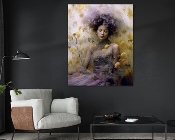 Portret "Dandelions" in lila en geel van Carla Van Iersel