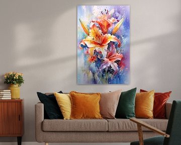 abstract aqaurel van een bloem/bloemen. van Gelissen Artworks