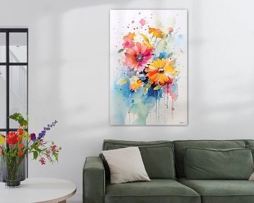 abstract aqaurel van een bloem/bloemen. van Gelissen Artworks