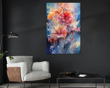 abstract aqaurel van een bloem/bloemen. van Gelissen Artworks