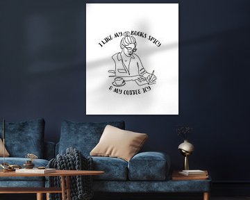 Woman with a book at her desk who likes to read and drink coffee by ArtDesign by KBK