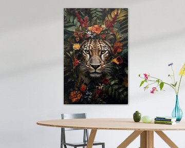 Tiger surrounded by flowers by Digitale Schilderijen