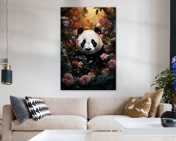 Porträt eines Pandas im Dschungel von Digitale Schilderijen