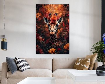 Giraffe umgeben von Blumen von Digitale Schilderijen