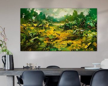 Abstract landschap met veel groene tinten van René van den Berg