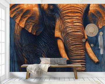 Orange Elephant on blue by But First Framing