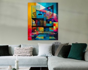 Colourful geometric abstract architecture , modern homes IX by René van den Berg