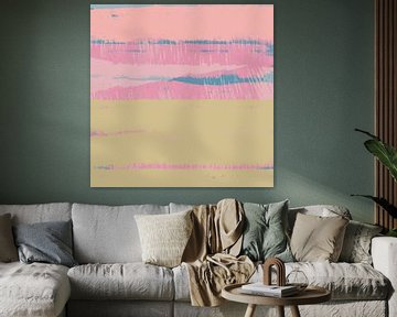 Moderne abstracte kunst in heldere pastelkleuren. Beige, roze en blauwe kleuren van Dina Dankers