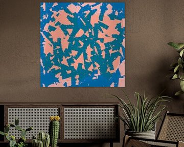Moderne abstracte kunst in heldere pastelkleuren nee. Blauwe en roze-oranje kleuren van Dina Dankers