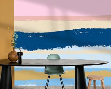 Moderne abstrakte Kunst in hellen Pastellfarben. Meereslandschaft in Blau und Rosa von Dina Dankers