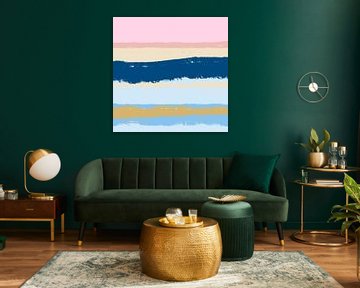 Modern abstract art in bright pastel colors. Seascape in blue and pink by Dina Dankers