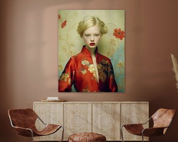 Contemporary portret "Girl in red" van Carla Van Iersel