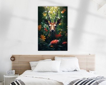 Portret van een hert in het bos van Digitale Schilderijen